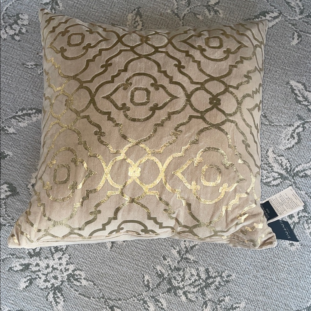 Tahari Beige Pillow with Metallic Gold Geometric Pattern